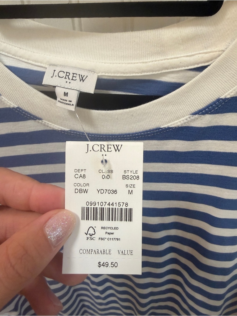J. Crew Women's Blue and White Striped Long-Sleeve Tee - Picture 4 of 4
